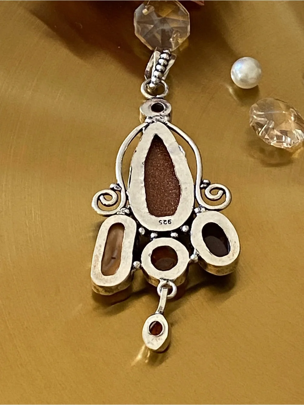 Gold Sunstone, Amber, Madera Citrine And Pearl  Pendant